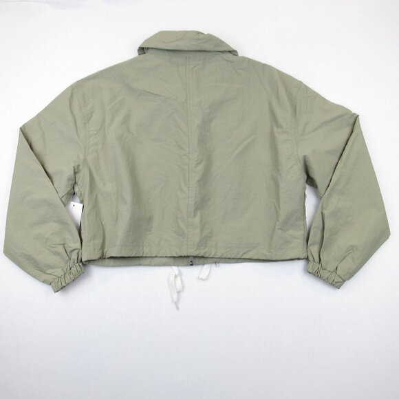 SO Juniors Size M Utility Cropped Windbreaker Jacket Zip Oversized Olive - Picture 2 of 9